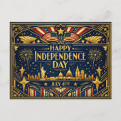 Art Deco Independence Day Patriotic シーズンポストカード (正面)