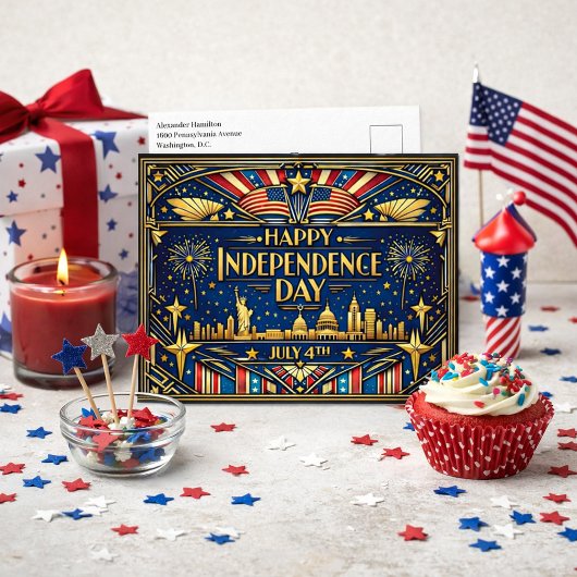 Art Deco Independence Day Patriotic シーズンポストカード