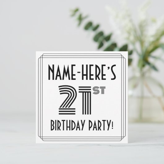 Art Deco Inspired 21st Birthday Party, Custom Name 招待状 (スタンド正面)