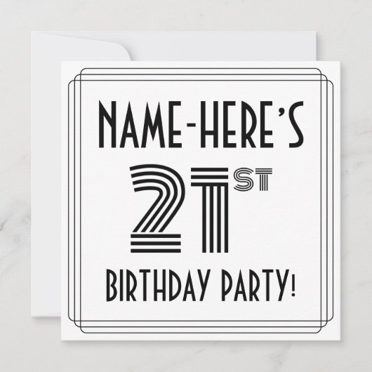 Art Deco Inspired 21st Birthday Party, Custom Name 招待状 (正面)