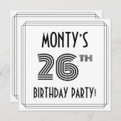 Art Deco Inspired 26th Birthday Party, Custom Name 招待状 (正面/裏面)