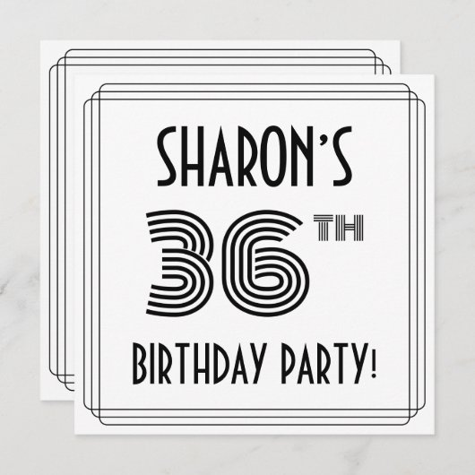 Art Deco Inspired 36th Birthday Party, Custom Name 招待状 (正面/裏面)