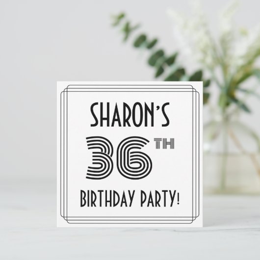 Art Deco Inspired 36th Birthday Party, Custom Name 招待状 (スタンド正面)