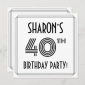 Art Deco Inspired 40th Birthday Party, Custom Name 招待状 (正面/裏面)