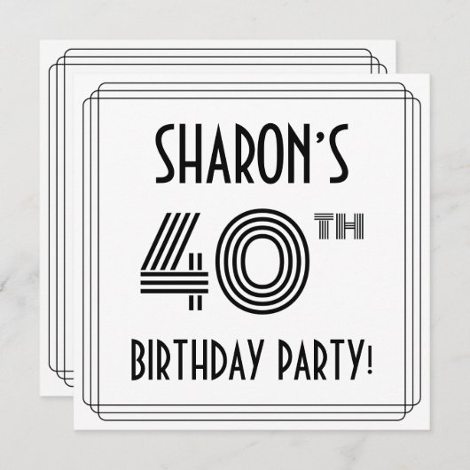 Art Deco Inspired 40th Birthday Party, Custom Name 招待状 (正面/裏面)