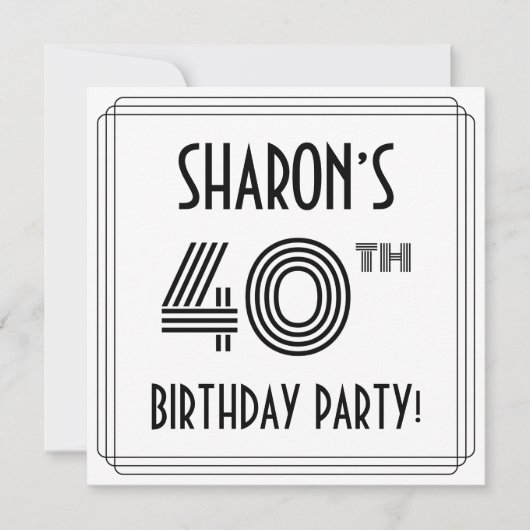 Art Deco Inspired 40th Birthday Party, Custom Name 招待状 (正面)