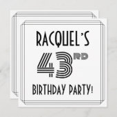 Art Deco Inspired 43rd Birthday Party, Custom Name 招待状 (正面/裏面)