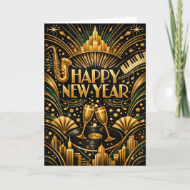 Art Deco Jazz Gold Happy New Year シーズンカード