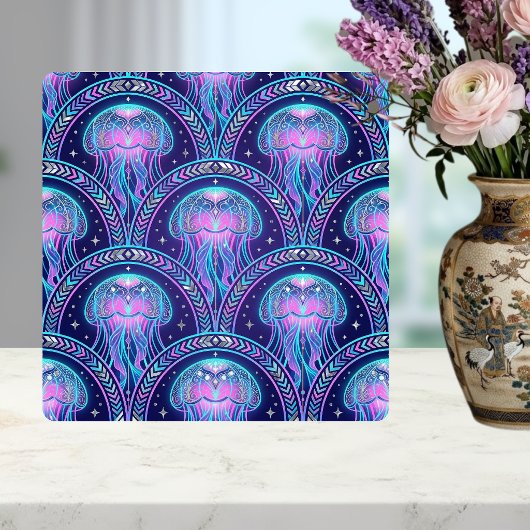 Art Deco Jellyfish Purple Pink Teal Geometric タイル