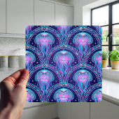 Art Deco Jellyfish Purple Pink Teal Geometric タイル