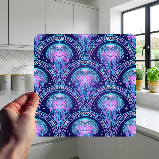 Art Deco Jellyfish Purple Pink Teal Geometric タイル