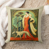 Art Deco Lady with Dog  クッション (ブランケット)