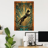 Art Deco Leaping Black Cat Wall Art ポスター (ホームオフィス)