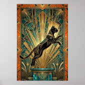 Art Deco Leaping Black Cat Wall Art ポスター (正面)