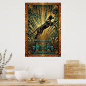 Art Deco Leaping Golden Lynx Wall Art ポスター (キッチン)