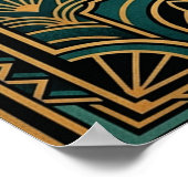 Art Deco Leaping Rabbit Gold & Teal Art ポスター (角)