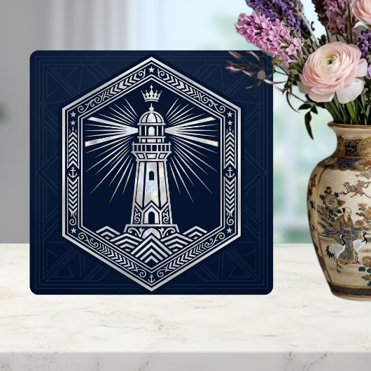 Art Deco Lighthouse Nautical Silver Design タイル