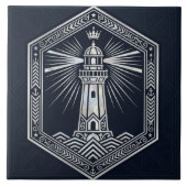 Art Deco Lighthouse Nautical Silver Design タイル (正面)