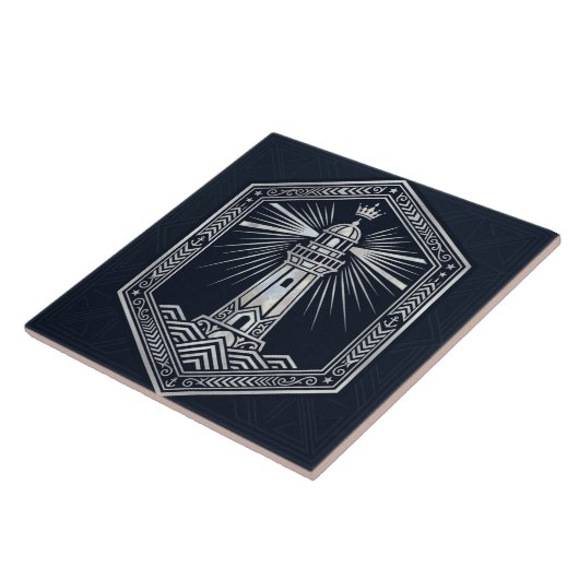 Art Deco Lighthouse Nautical Silver Design タイル (側面)