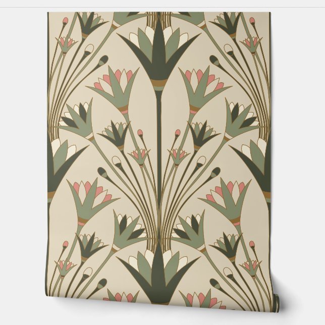 Art Deco Lotus - Scallop Lotus - Brown & Pink 壁紙 (ほどく)