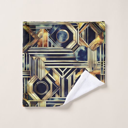 Art-deco marble Black and gold Jazzy Geometric  バスタオルセット (ウォッシュタオル)
