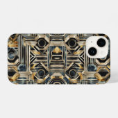 Art-deco marble Black and gold Jazzy Geometric iPhoneケース (裏面横)