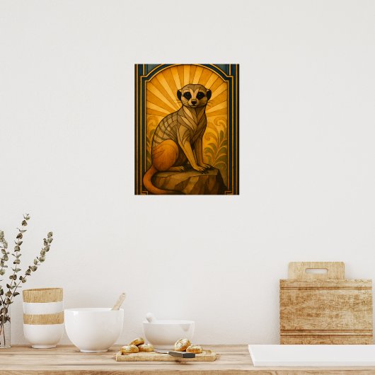 Art Deco Meerkat Illustration ポスター (キッチン)