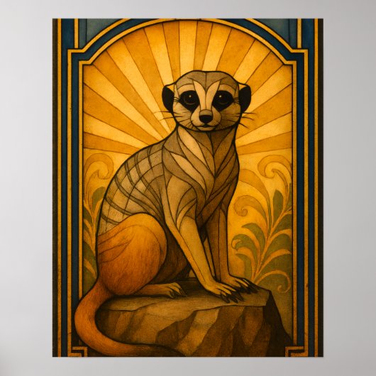 Art Deco Meerkat Illustration ポスター (正面)