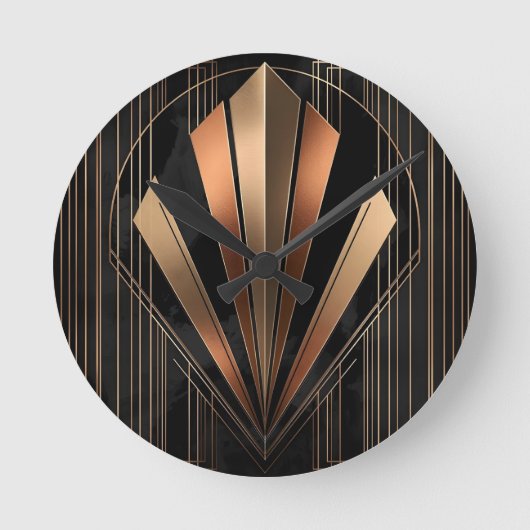 Art Deco Metallic Geometric Elegance ラウンド壁時計 (正面)