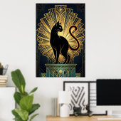 Art Deco Minimal Cat Profile Wall Art ポスター (ホームオフィス)