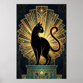 Art Deco Minimal Cat Profile Wall Art ポスター