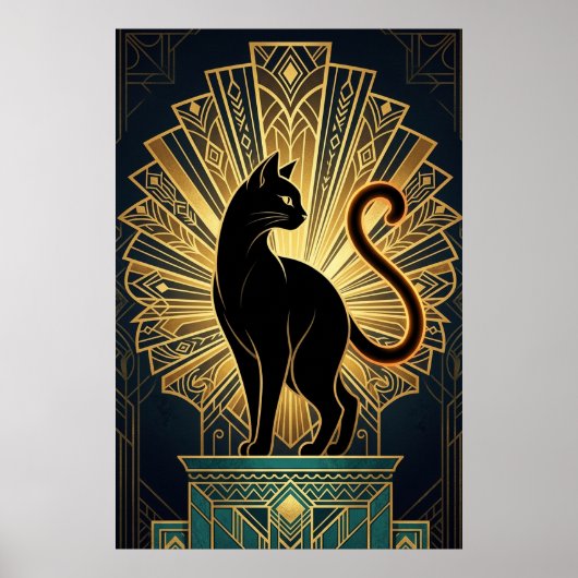 Art Deco Minimal Cat Profile Wall Art ポスター (正面)