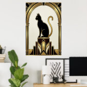 Art Deco Minimalist Noir Archway Cat ポスター (ホームオフィス)