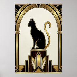 Art Deco Minimalist Noir Archway Cat ポスター