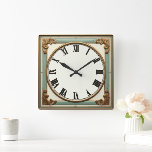 Art Deco Mint スクエア壁時計 (ホーム)