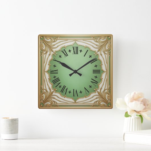 Art Deco Mint スクエア壁時計 (ホーム)