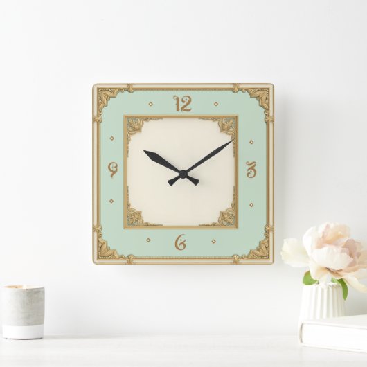 Art Deco Mint スクエア壁時計 (ホーム)