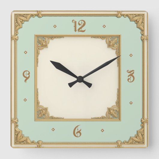 Art Deco Mint スクエア壁時計 (正面)