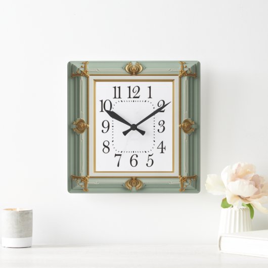 Art Deco Mint スクエア壁時計 (ホーム)