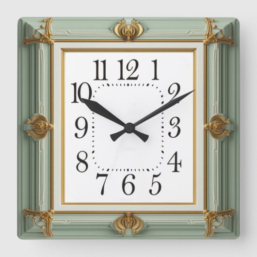 Art Deco Mint スクエア壁時計 (正面)