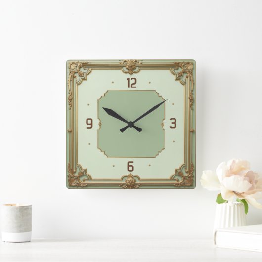 Art Deco Mint スクエア壁時計 (ホーム)