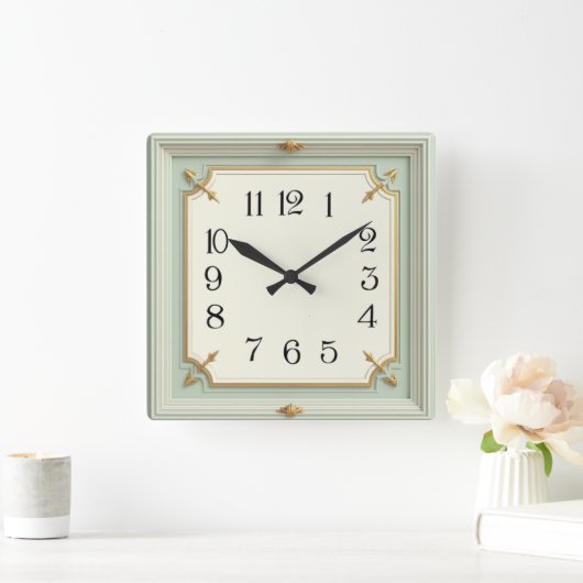 Art Deco Mint スクエア壁時計 (ホーム)