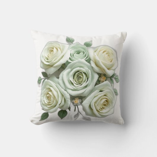 Art Deco Mint Green Floral Roses クッション (正面)