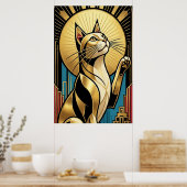 Art Deco Modern Golden Tuxedo Cat Wall Art ポスター (キッチン)