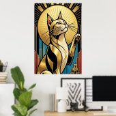 Art Deco Modern Golden Tuxedo Cat Wall Art ポスター (ホームオフィス)