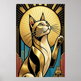 Art Deco Modern Golden Tuxedo Cat Wall Art ポスター