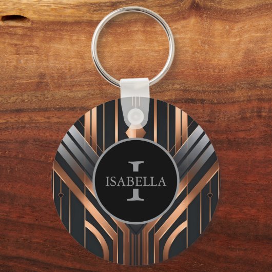 Art Deco Monogram Circle Name Design キーホルダー (裏面)