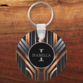 Art Deco Monogram Circle Name Design キーホルダー (正面)