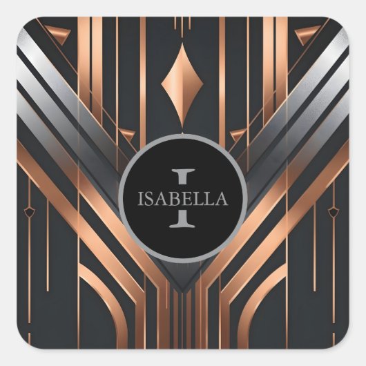 Art Deco Monogram Circle Name Design スクエアシール (正面)