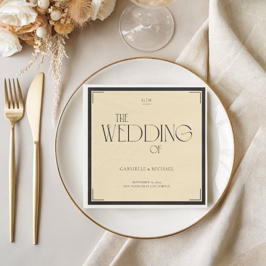 Art Deco Monogram Wedding Napkin Black Cream スタンダードランチョンナプキン